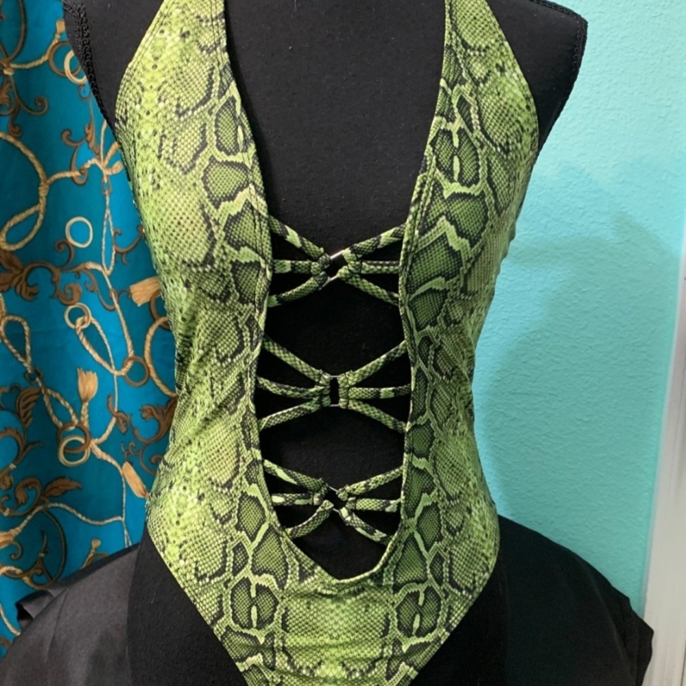 Green Snake Print Onepiece Swimsuit